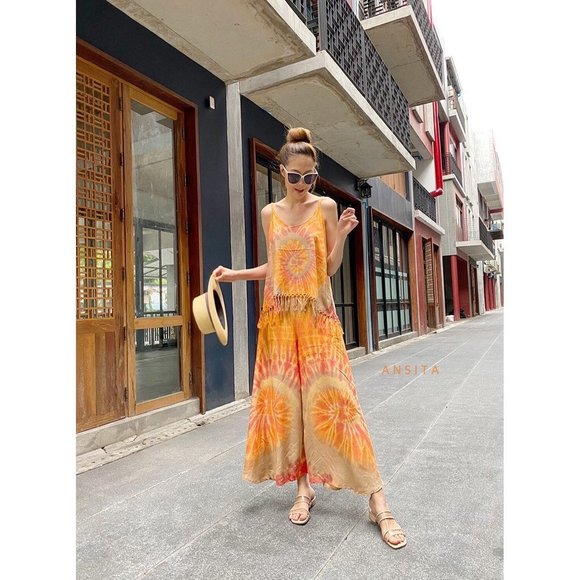 (AA2) NEW Women's Tie-Dyed Tank Top and Harem Pants - Orange/Brown - Picture 2 of 3